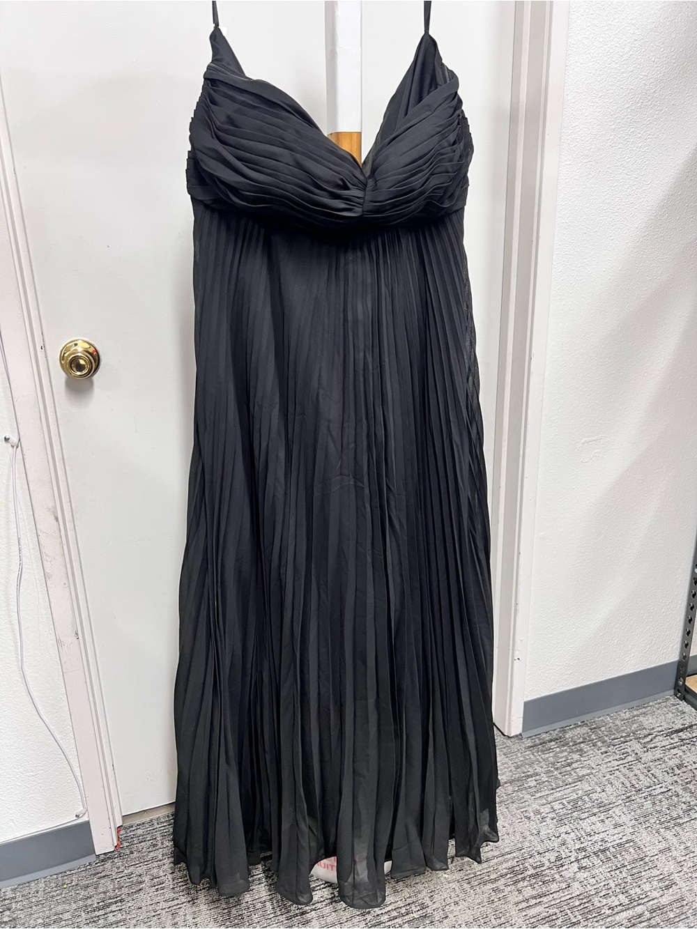 Black Pleated Spaghetti-Strap Maxi Dress
